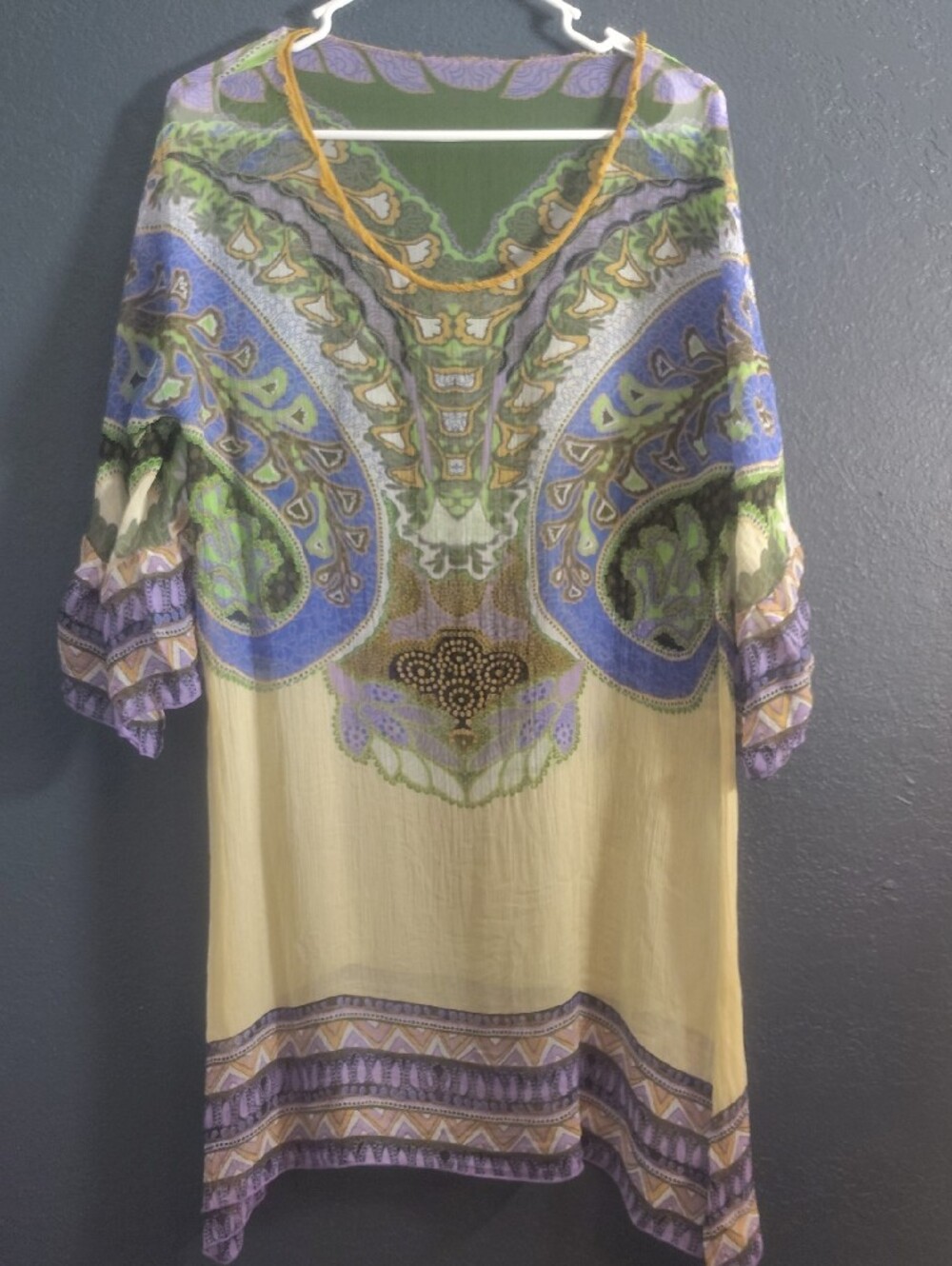 CAbi  Marrakesh Caftan Silk Bohemian Yellow  Purple and Green Paisley - Picture 4 of 6